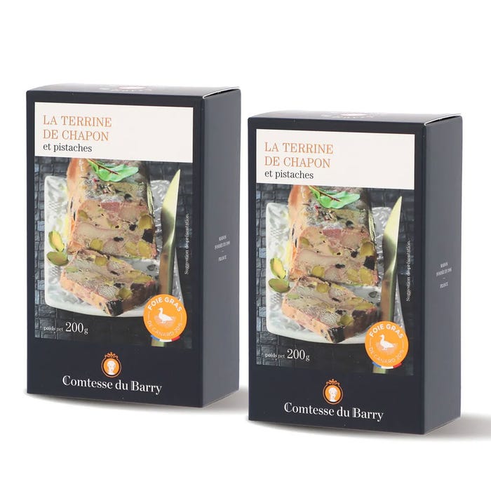 Lot de 2 terrines de chapon et pistaches (20% foie de canard) 200g main product photo